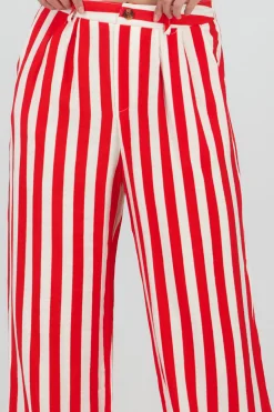 Shasa Wide Leg Striped Pants with Button Detail