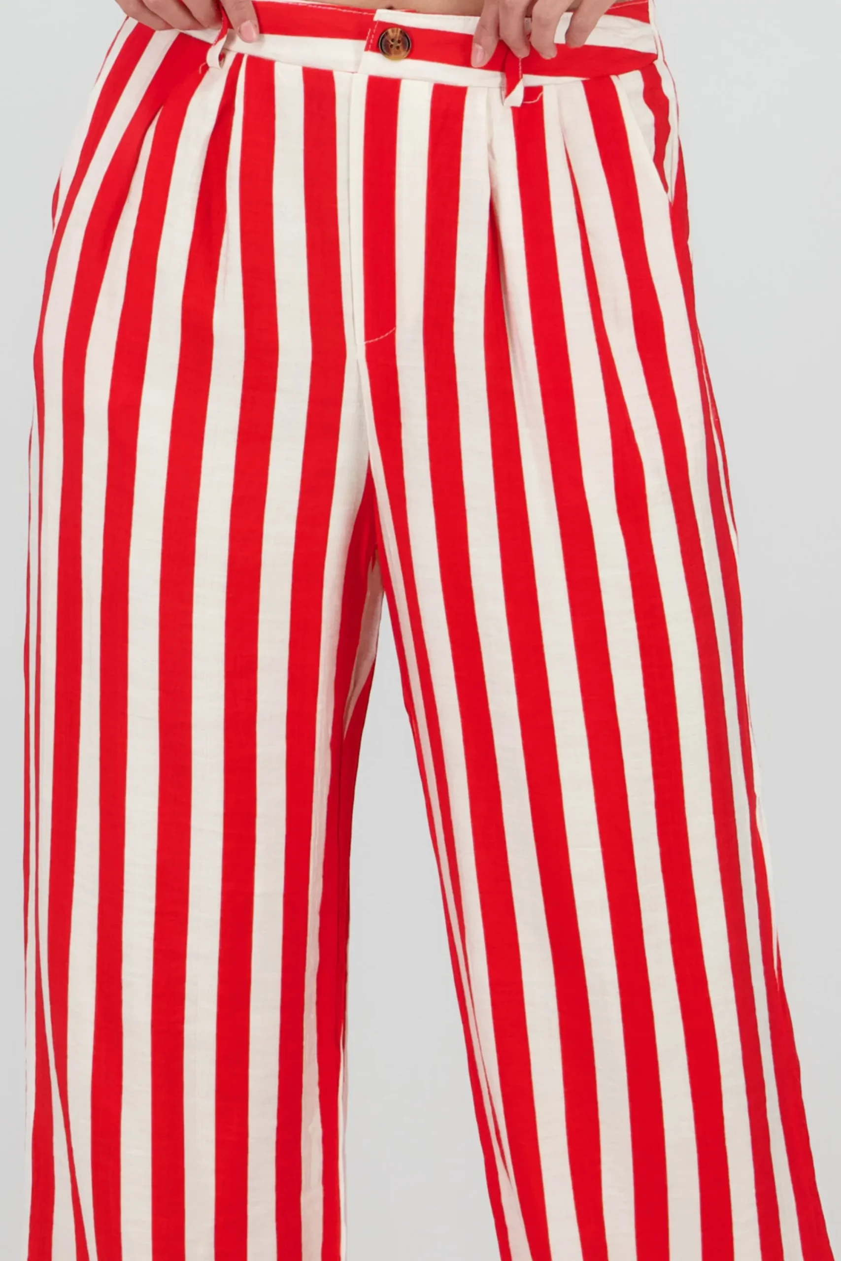 Shasa Wide Leg Striped Pants with Button Detail
