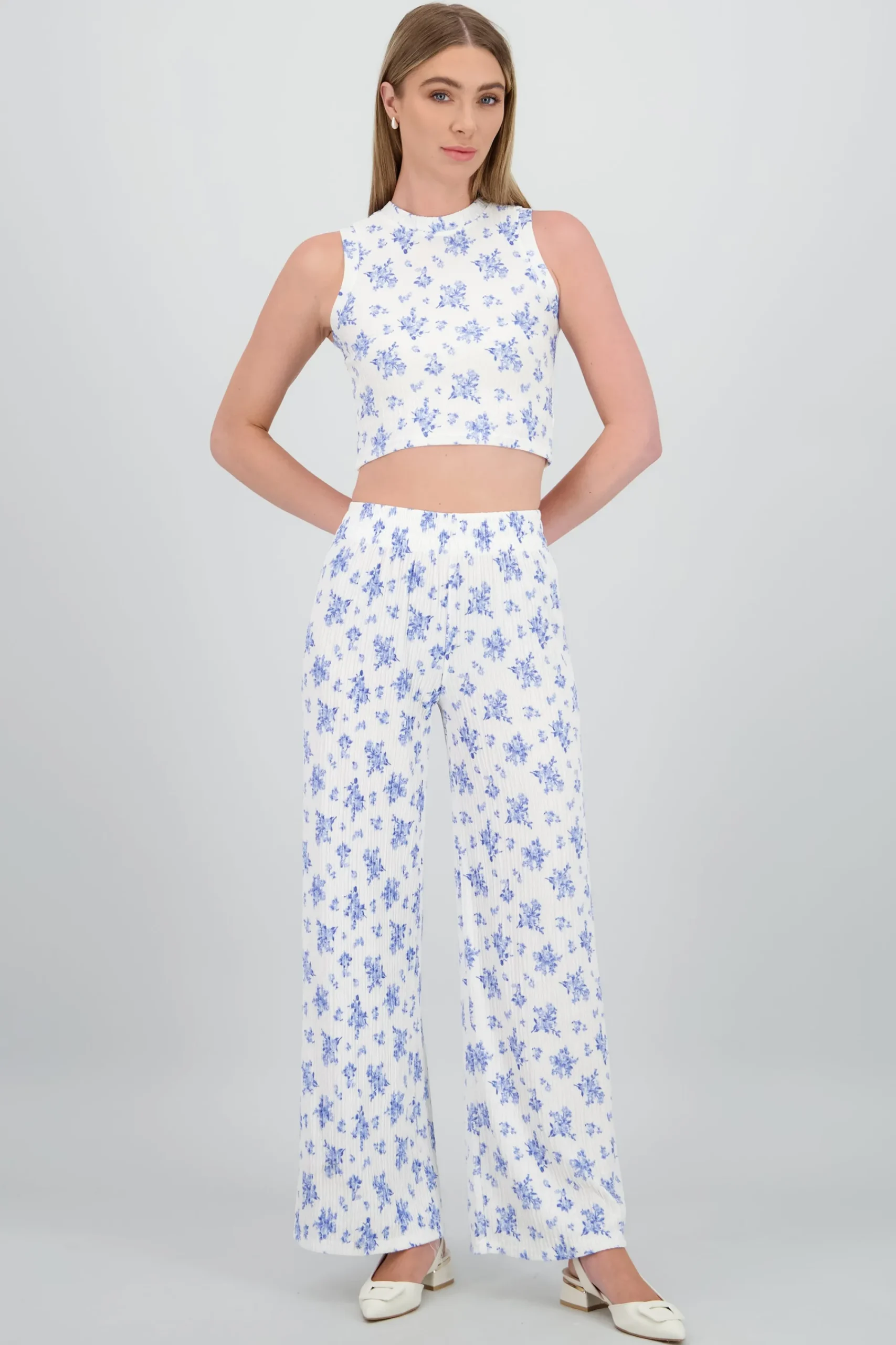 Shasa Wide Leg Textured Pants
